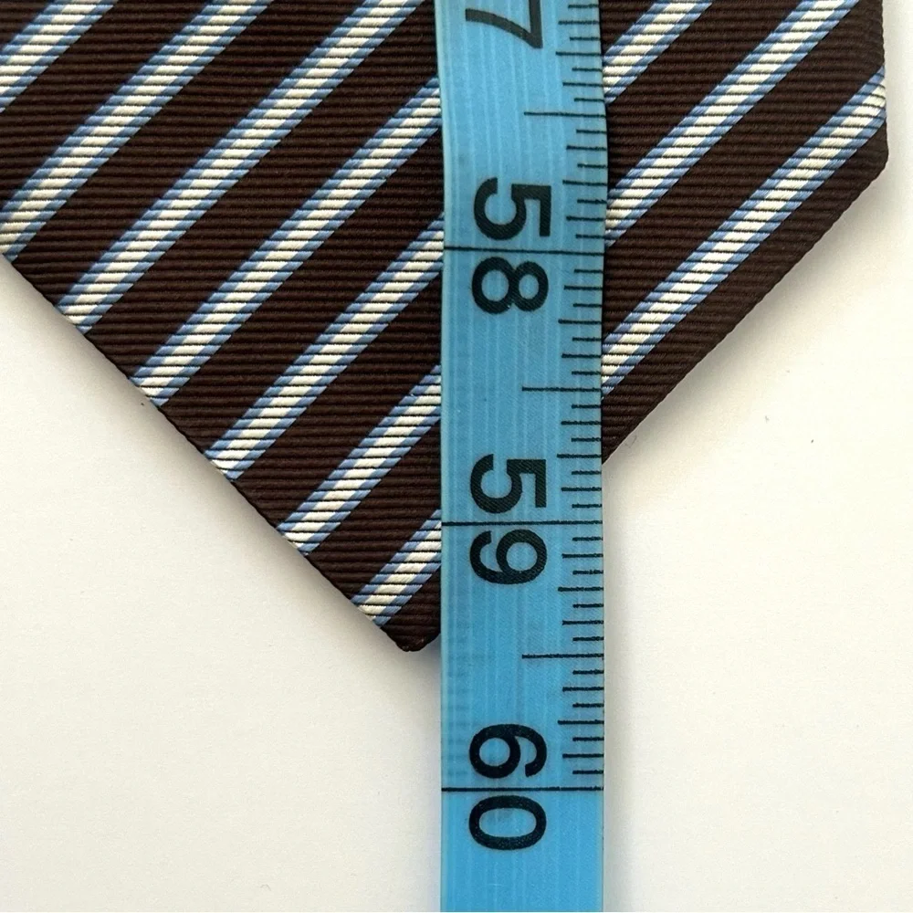 Corneliani 100% Italian Made Silk Jacquard Brown Blue White Diagonal Stripe Tie